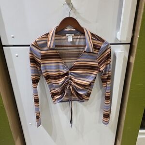 Rue21 Brown and Blue Striped Ruched Crop Top